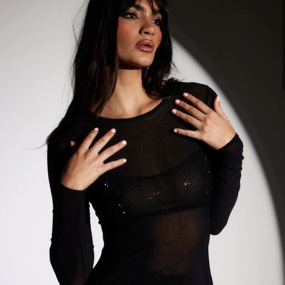 SLA The Label midi dress | black mesh with faux diamonds - Picture 3 of 17